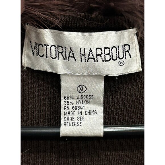 Victoria Harbour Brown Feather Trim Cardigan Sweater Sz XL - Picture 5 of 8